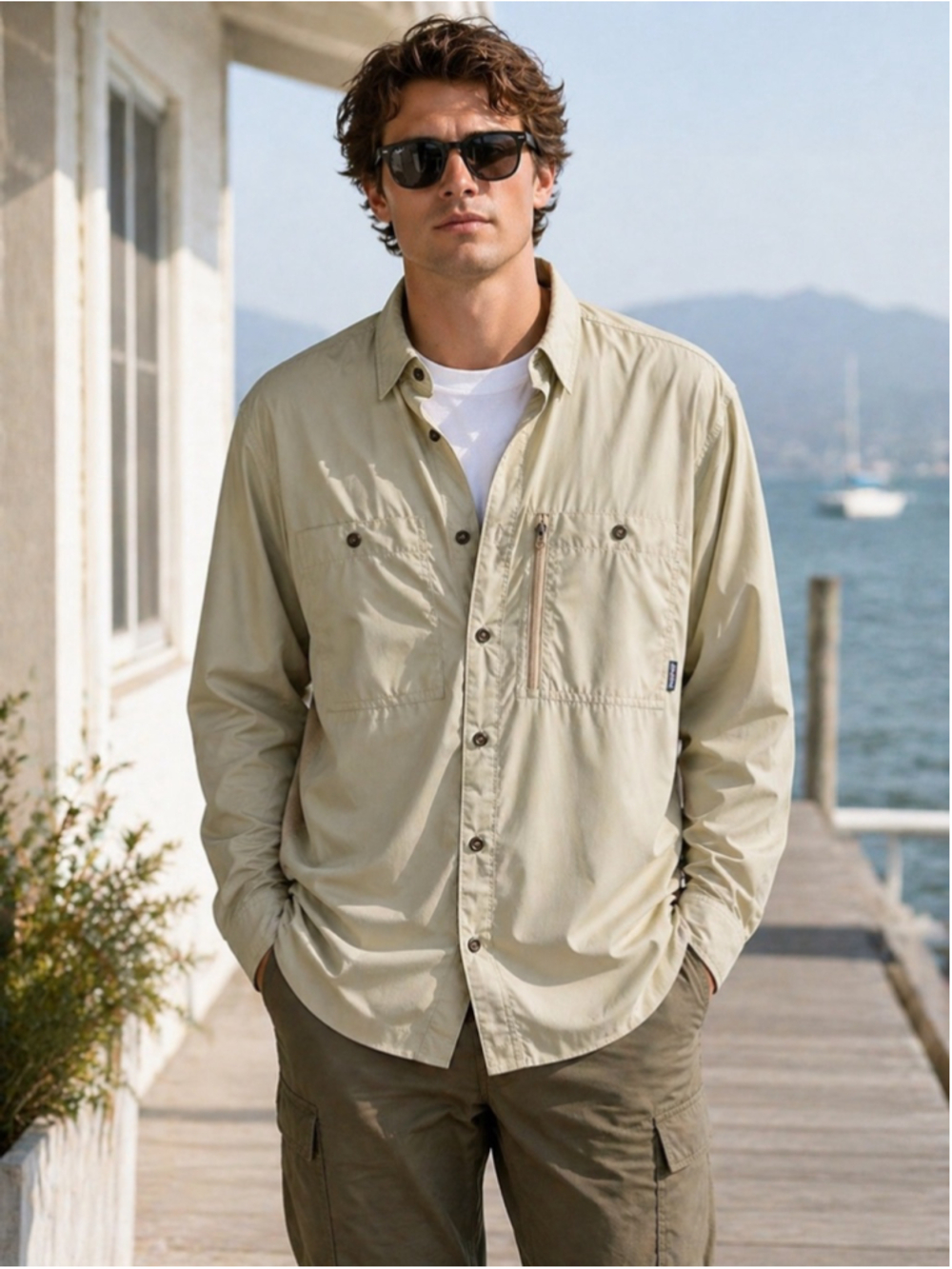 Patagonia Sun Tech Shirt Men 2XL Nylon Vented Fishing Gorpcore Sage Green